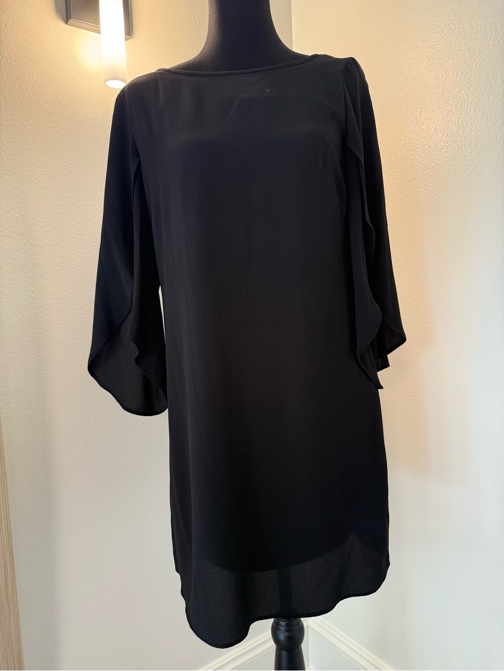 Women's Black Shift Dress with Flutter Sleeves